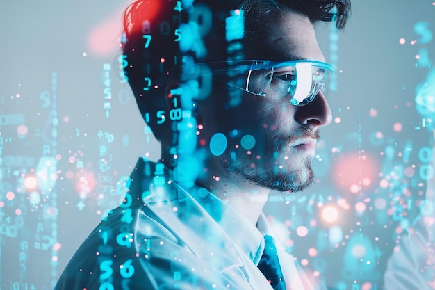Datový specialista pracuje s moderní technologií