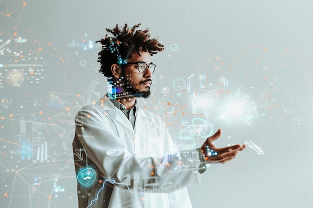 Datový specialista pracuje s moderní technologií