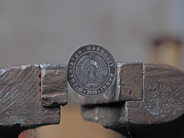 Detail mince na kovu