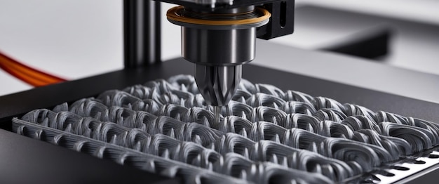 Detailní záběr high-tech 3D renderování, které s přesností vytváří složité návrhy