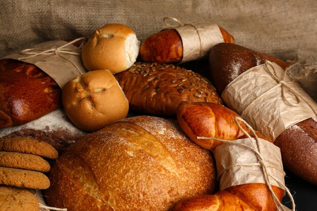 Different types of bread close up