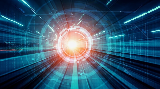 digital data flow on road with motion blur to create vision of fast speed transfer