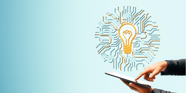 digital lightbulb icon representing innovative idea with circuit design on blue background