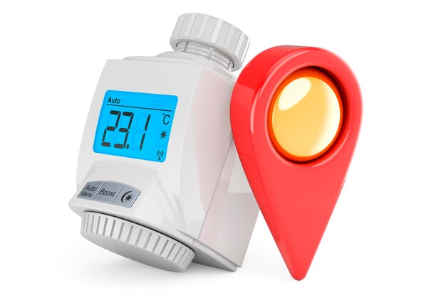 digital radiator thermostatic valve with map pointer 3d rendering