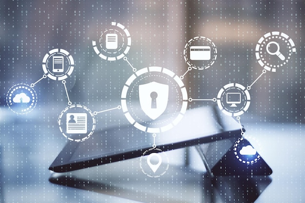 digital tablet on table with digital system security interface