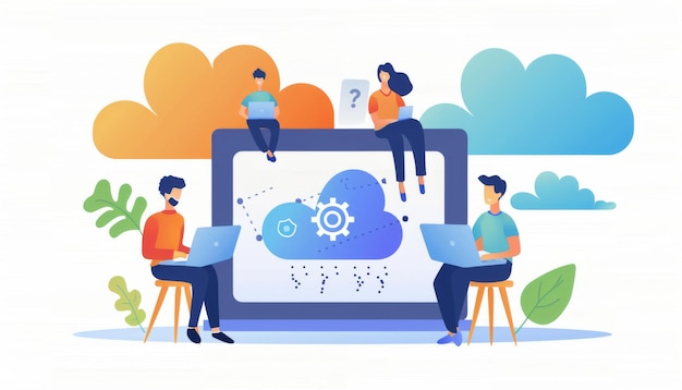 Digital technology technical cloud support customer service concept its support data exchange