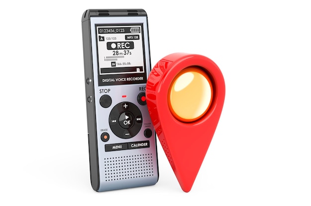 digital voice recorder with map pointer 3d rendering