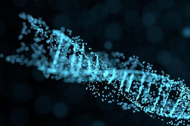 DNA particles and diffused glowing lines 3d rendering Computer digital drawing