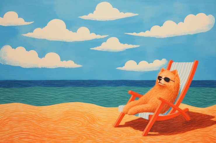 Fotografie dog chilling on the beach painting outdoors cartoon