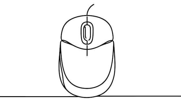 drawing a continuous line computer mouse on white isolated background linear style