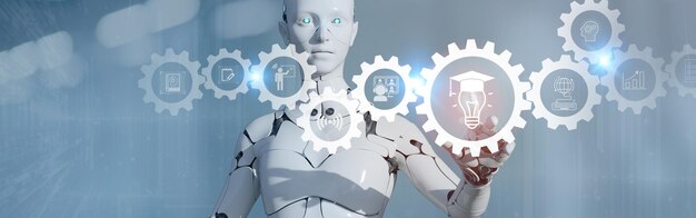 E learning technology concept Online education webinar online coursesAI and machine learning enhance personalised learning Digital training to employee compliance customer partner