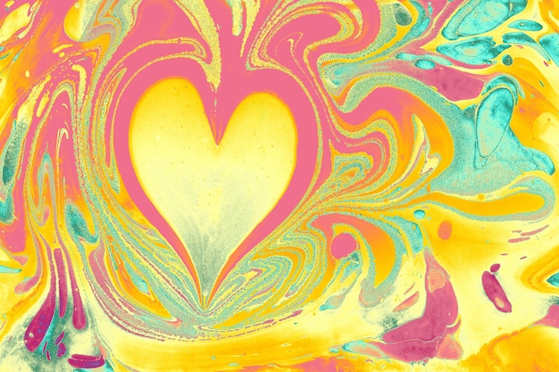 Ebru marbling background with heart shape Unique art Liquid marbling