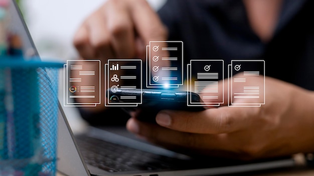 Electronics document icons Edocument management online documentation database paperless office concept