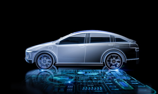 Elektroauto nebo elektrické vozidlo s digitálním grafickým rozhraním