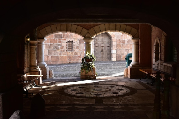 Empty interior with arched entrance