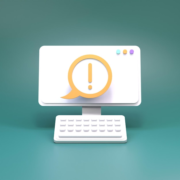 Exclamation mark on desktop 3d render