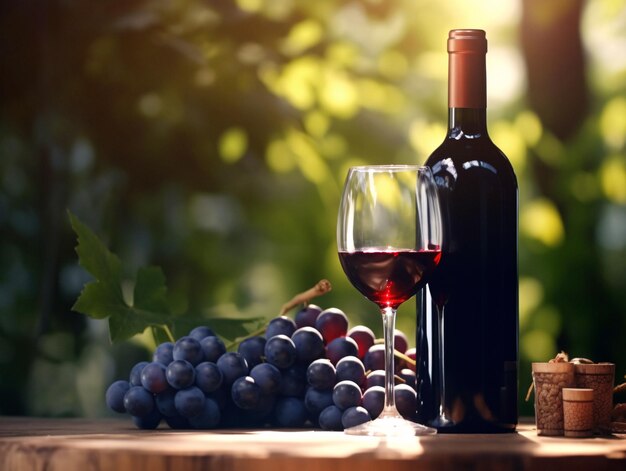 Exquisite Wine Bottle and Glass on Table Easily Accessible Stock Image with Generative AI