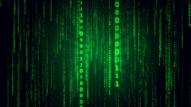 falling binary code in the matrix style in the technological space 3d illustration