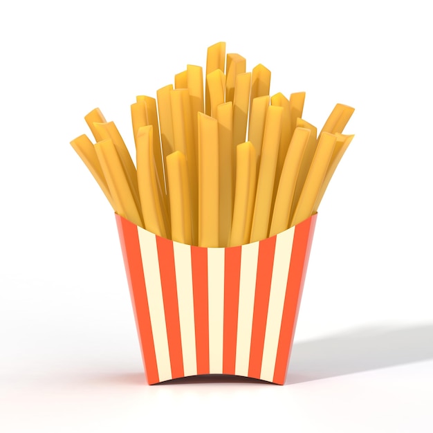 fast food french fries in a container generic striped fried potato chip package isolated