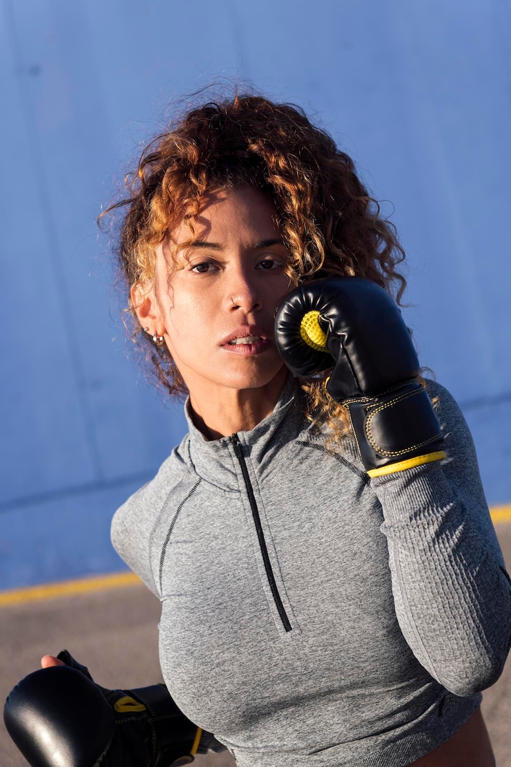 Fotografie female boxer ready to workout with boxing gloves