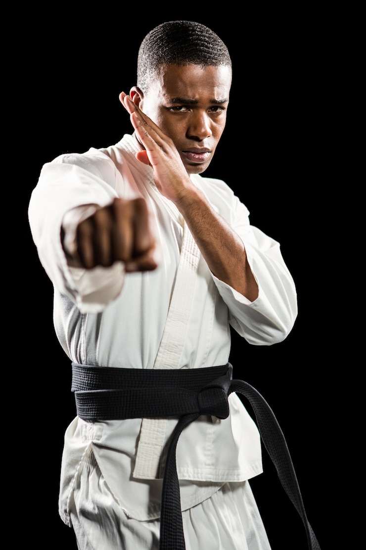 Fotografie fighter performing karate stance