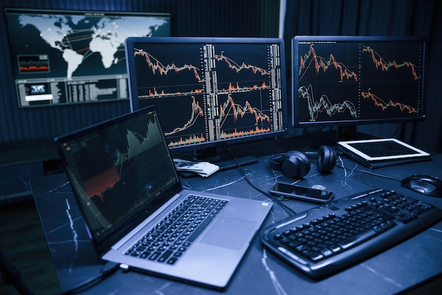 financial analyst working on a computer with multimonitor