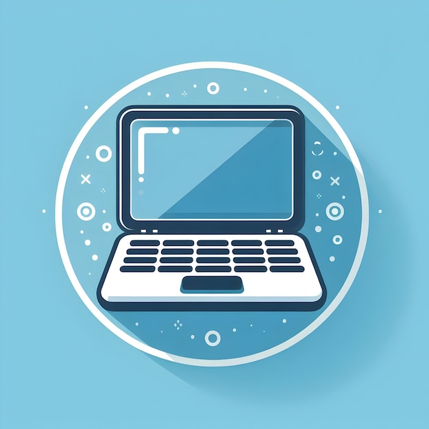 flat design as laptop icon with copy space on a blue background concept as a vector image of a lapto