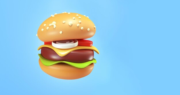 floating burger 3d render illustration