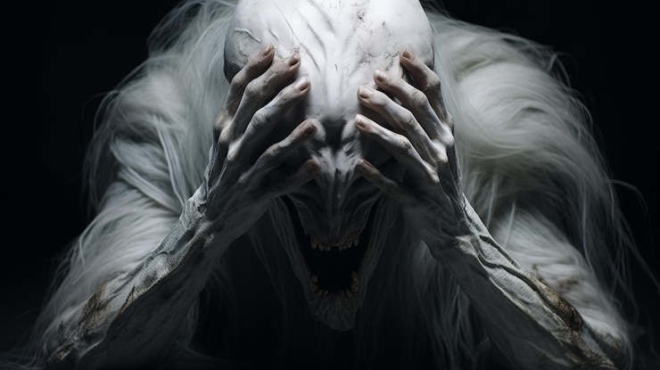 Fotografie frightening white creature a dark and horrorinspired national geographic photo