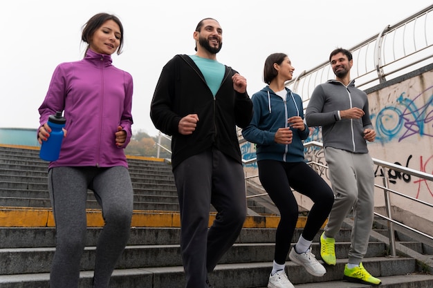 full shot latin people training outdoors