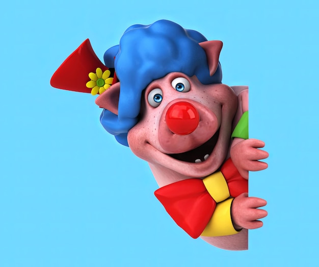 fun 3d cartoon pig with a sign
