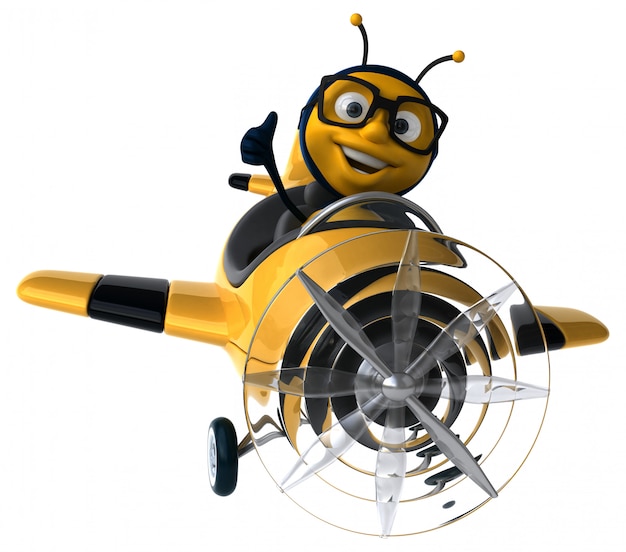 fun illustrated bee with glasses in a plane showing thumbs up
