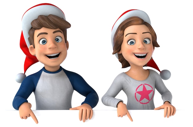 fun illustration of cartoon kids with christmas hats