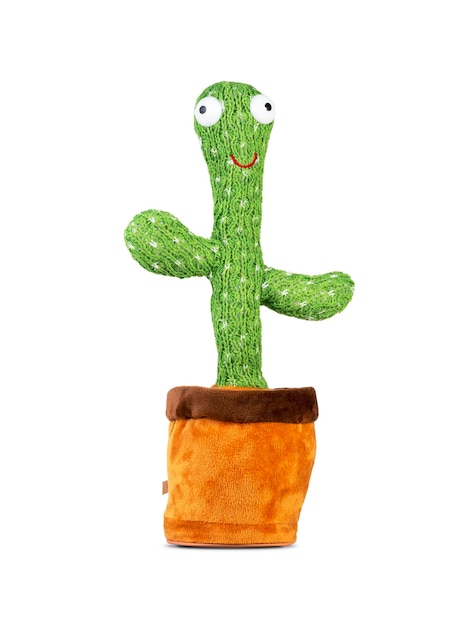 funny cactus in a pot a toy on a white background isolate