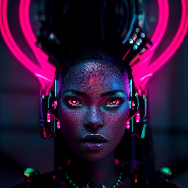 Futuristic African American woman portrait illustration