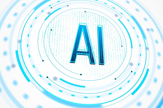 Futuristic AI Technology Interface in Blue and White Circular Design 3D Rendering