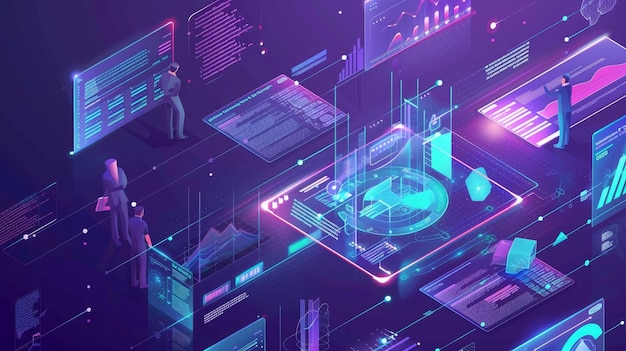 futuristic digital interface with data visualization and analytics panels concept of advanced techno