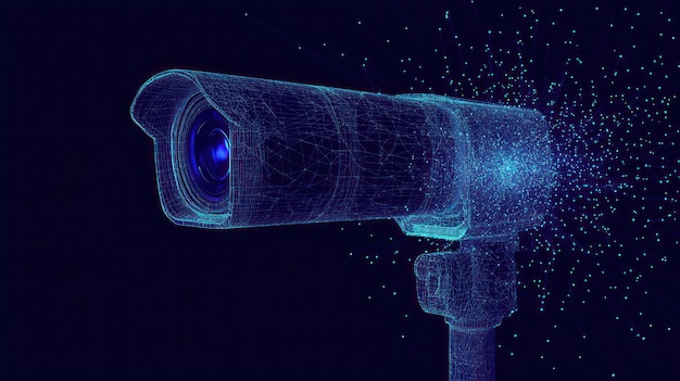 Futuristic digital security camera with data stream