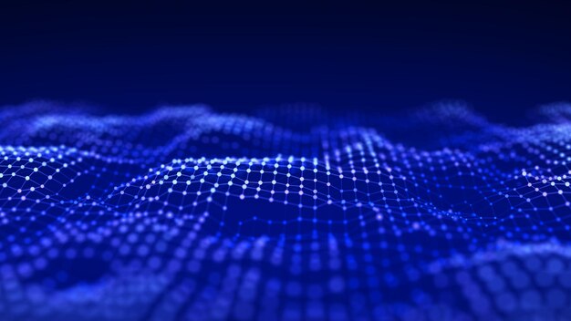 futuristic digital wave dark cyberspace abstract wave with dots and line white moving particles on background 3d rendering
