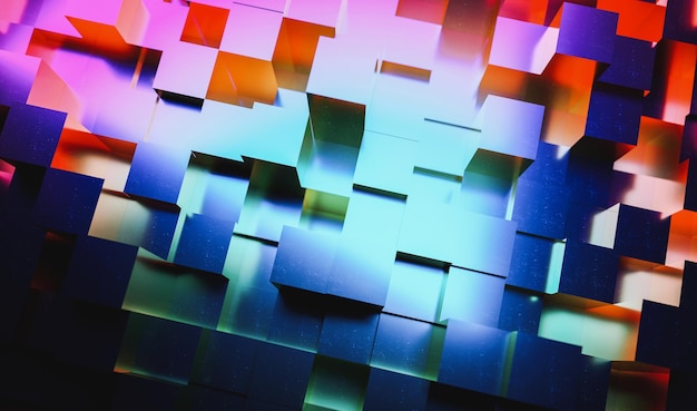 Futuristic SciFi Abstract Blue And Purple Neon Light Cubes gaming concept iamge