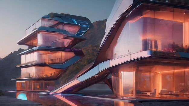 Futuristic scifi minimalist architecture with product presentation 3d rendering