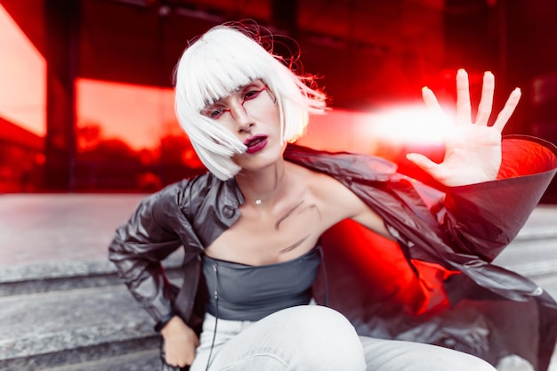 futuristic style cyberpunk woman high quality photo