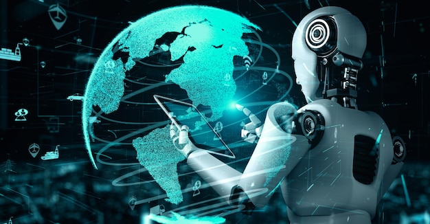 Futuristický robot umělá inteligence huminoidní AI transportní analytik