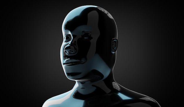 Geometrical metallic human face on black background 3D illustration