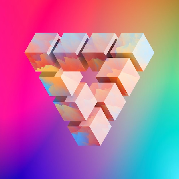 geometry of the impossible. impossible triangle with striking colors. 3d illustration.