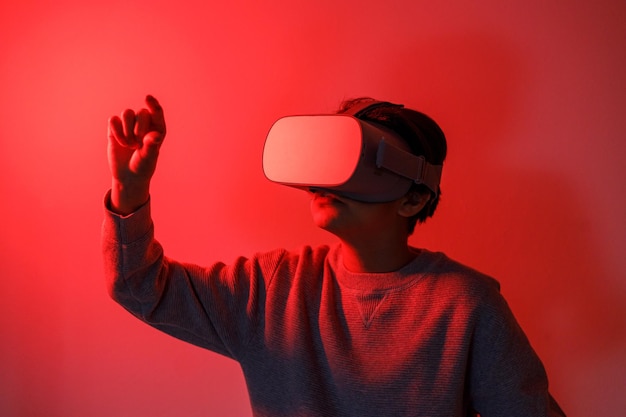 Girl in glasses of virtual reality augmented reality future technology