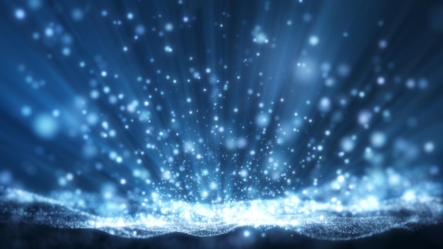 Glitter light blue particles and shine abstract background flickering particles with bokeh effect 3D Rendering