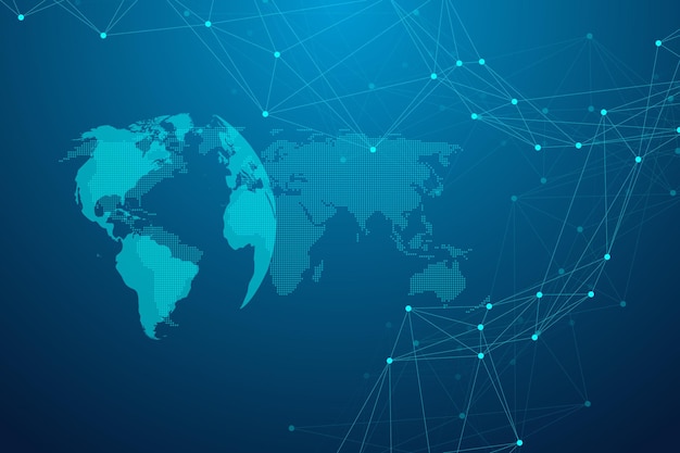 Global network connections with points and lines wireframe background abstract connection structure