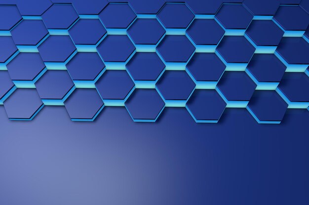 glowing blue hexagon pattern background 3d rendering