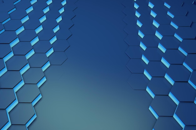 glowing blue hexagon pattern background d rendering